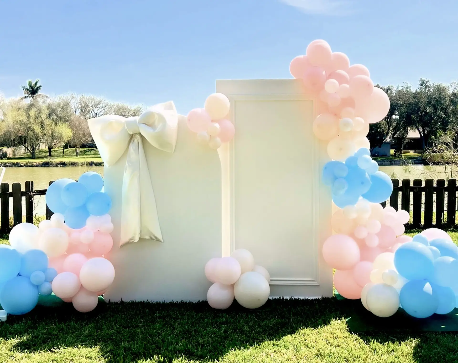 balloon arch with backdrops outside exterior