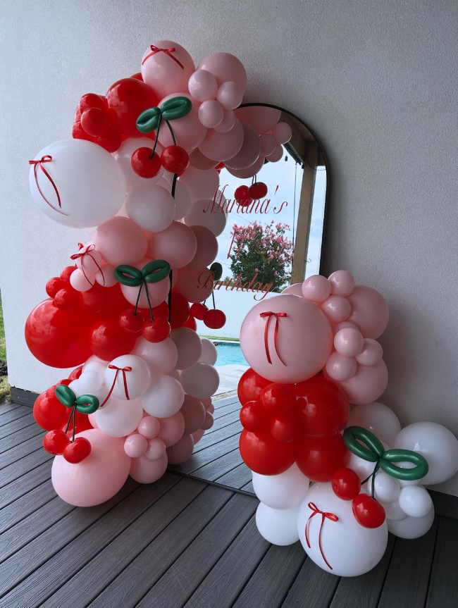 cherry pink white balloons