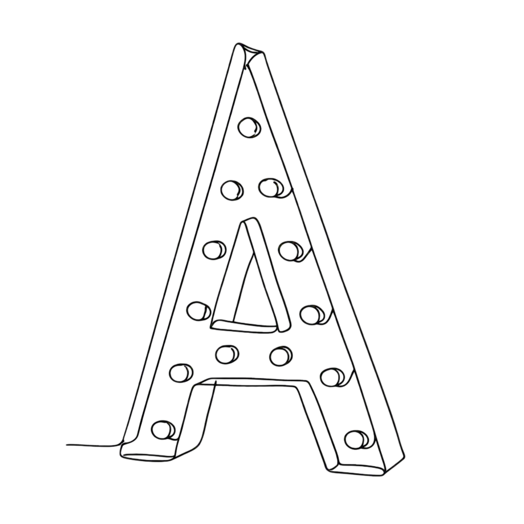 Line drawing of a 4 ft marquee letter A rental for events