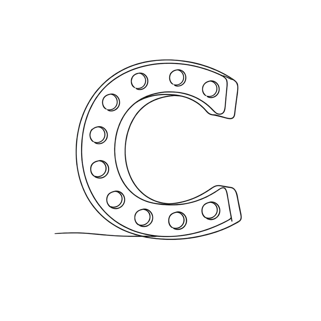 A minimalist line drawing of a 6 ft marquee letter C rental for events